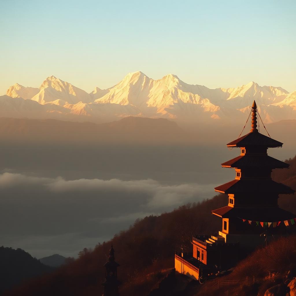 Himalayan peaks and prayer flags
